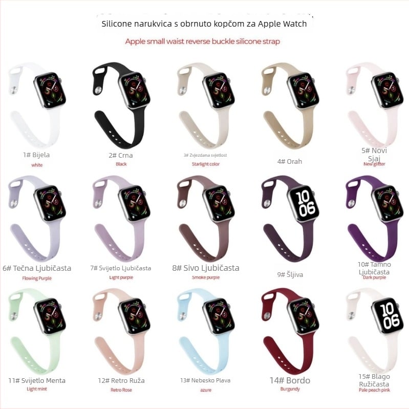 Silikonska narukvica za Apple Watch, kompatibilna sa Series 1–11, Ultra 1–3 i SE3, s kopčom na klik