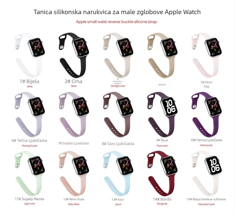 Silikonska narukvica za Apple Watch, kompatibilna sa Series 1–11, Ultra 1–3 i SE3, s kopčom na klik