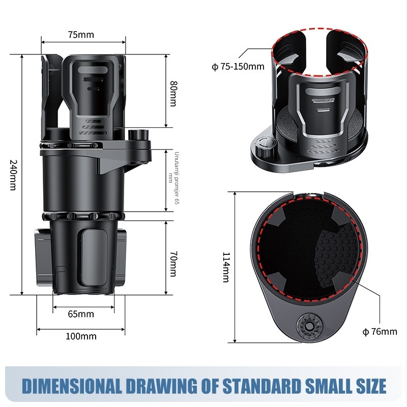 SB-2099 Višestruki držač čaše za automobil – ABS, Model SB, Položaj čaše u središnjoj konzoli, Prilagođavanje obrade