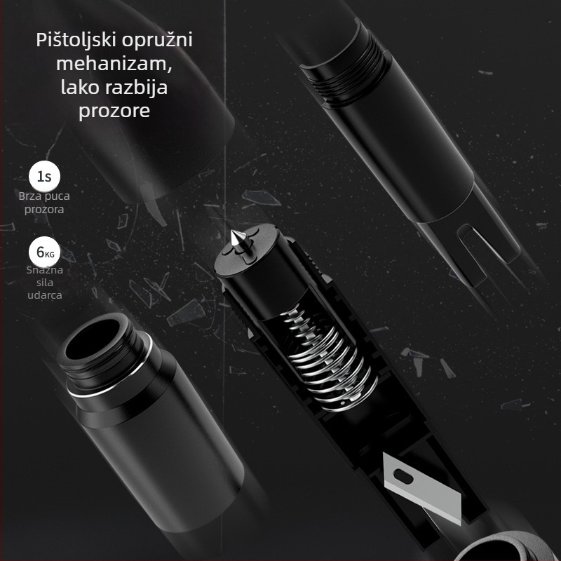 Hitni automobilni čupač prozora i mini rezač, 2-u-1 alat od aluminijske legure za bijeg (Materijal: aluminijska legura + ABS; Težina: 121 g)