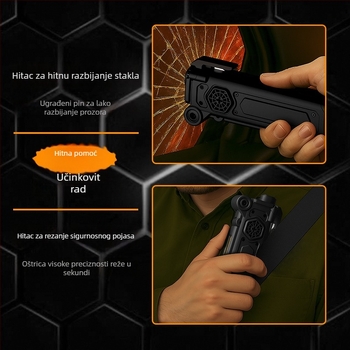 Auto razbijač stakla s LED svjetlom i hitnim osvjetljenjem, magnetska kopča, rezanje sigurnosnog pojasa, ABS