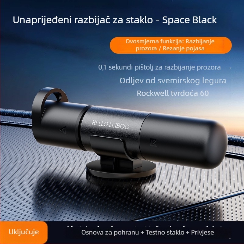 Automobilski sigurnosni čekić za razbijanje stakla i spašavanje — aluminijska legura + ABS, lagan 0,08 kg, prilagodljiv, podržava privatne marke