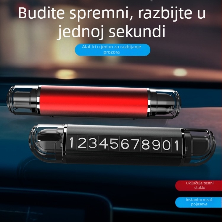 Mu travel 2-u-1 automobilski sigurnosni čekić s magnetskim parking znak, aluminijska legura, 50 g
