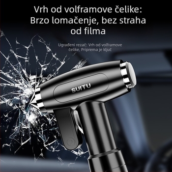 4-u-1 automobilski sigurnosni čekić za unutrašnjost vozila, za razbijanje stakla i rezanje sigurnosnog pojasa, težina 245 g