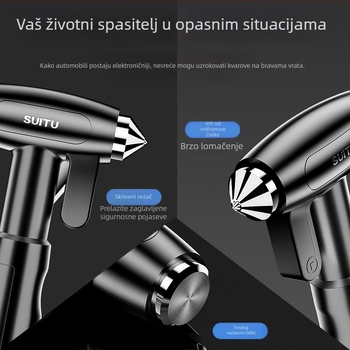 4-u-1 automobilski sigurnosni čekić za unutrašnjost vozila, za razbijanje stakla i rezanje sigurnosnog pojasa, težina 245 g