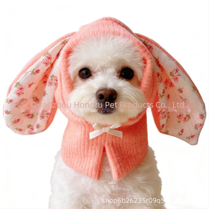 Šešir za kućne ljubimce s Uskrsnim zajačićem, uši psa i šalom, pleteni poliester, jedne boje, strojno tkanje twill, za sve sezone