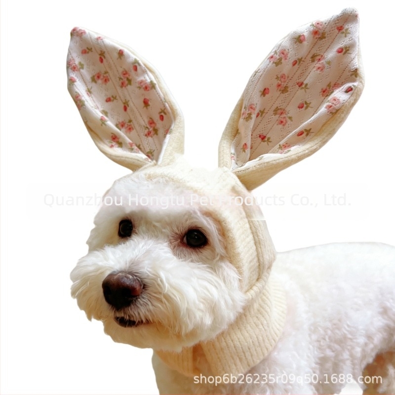 Šešir za kućne ljubimce s Uskrsnim zajačićem, uši psa i šalom, pleteni poliester, jedne boje, strojno tkanje twill, za sve sezone
