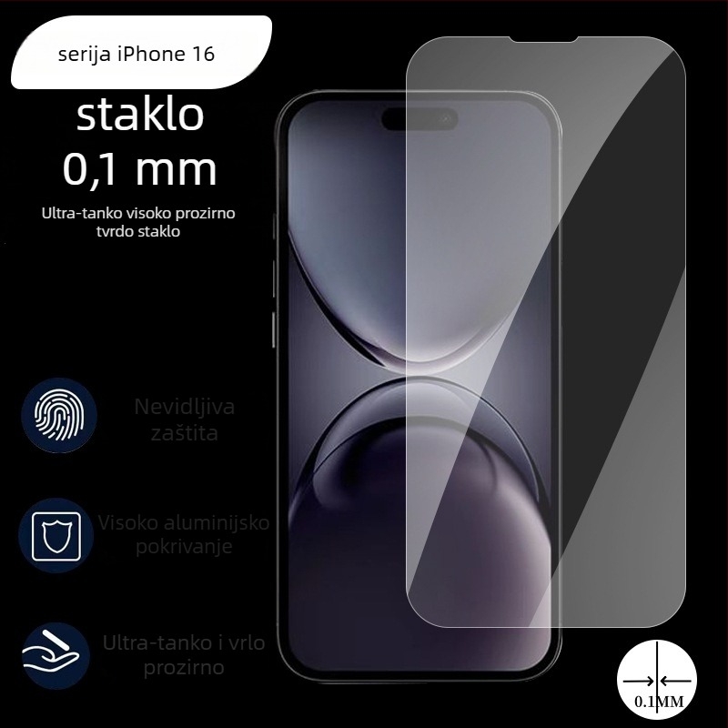 Tvrdo staklo zaštitnik zaslona za iPhone 16 Pro, ultra-tanki prednji film, HD jasnoća, otporan na prašinu, otiske prstiju, otpornost na padove