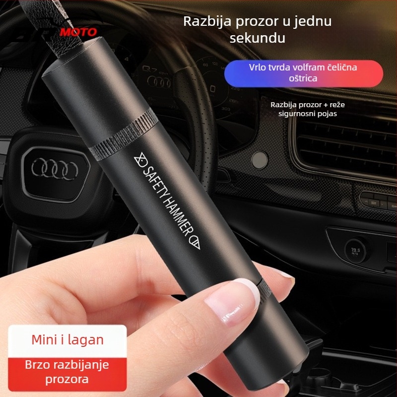 Auto sigurnosni čekić – višenamjenski spašavajući alat za razbijanje prozora (Brand: BR; Materijal: aluminijska legura + ABS; Težina: 88 g)