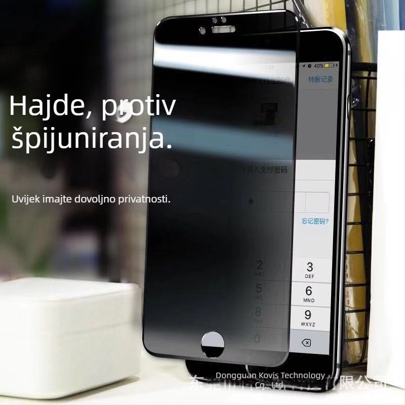 Aluminijsko zaštitno staklo za privatnost za iPhone 16 Pro, 13 Pro i 14 Pro – kaljeno staklo