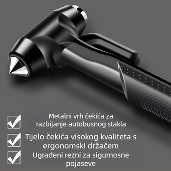 Vozilo-montirani sigurnosni čekić za nužno razbijanje prozora s dugim držalom, ABS + karbonska čelična, 175 g, Marke Chebaibei