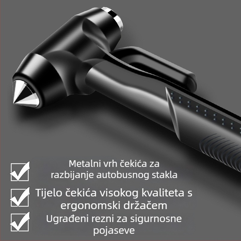 Vozilo-montirani sigurnosni čekić za nužno razbijanje prozora s dugim držalom, ABS + karbonska čelična, 175 g, Marke Chebaibei