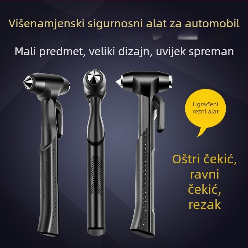 Vozilo-montirani sigurnosni čekić za nužno razbijanje prozora s dugim držalom, ABS + karbonska čelična, 175 g, Marke Chebaibei