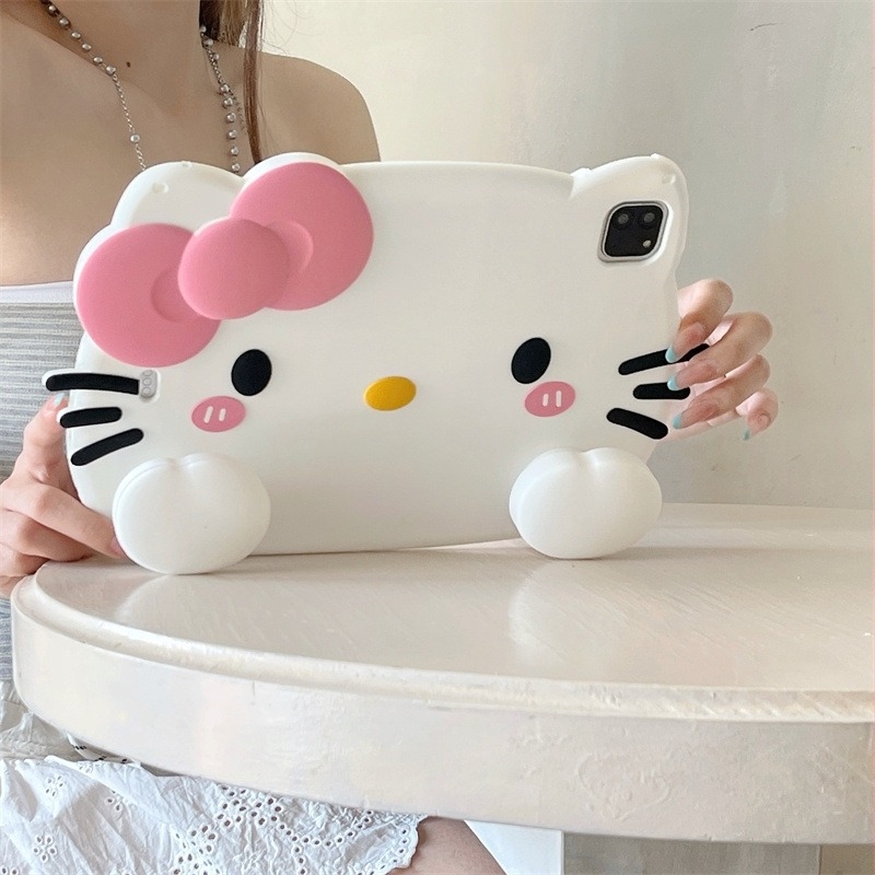 Slatka crtani Kitty silikonska zaštitna futrola s džepom za olovku, za iPad 9./10. generaciju iPad Pro 2024
