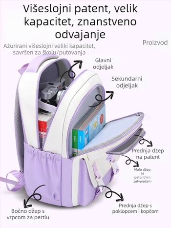 Školska torba — Oxford tkanina; prozračna, vodootporna, ultralagana; naramenice s zračnim jastučićem; jednobojni uzorak