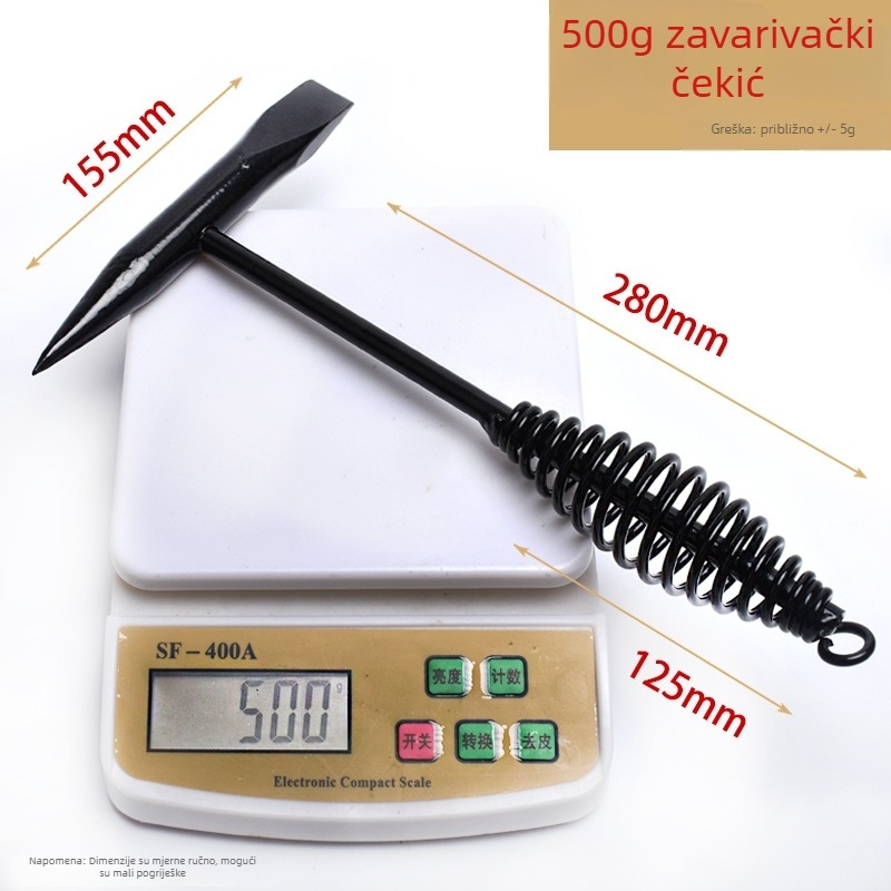 Električarski čekić s glavom od visokougljičnog čelika, dvostruka glava, čelična drška, 300 g/500 g
