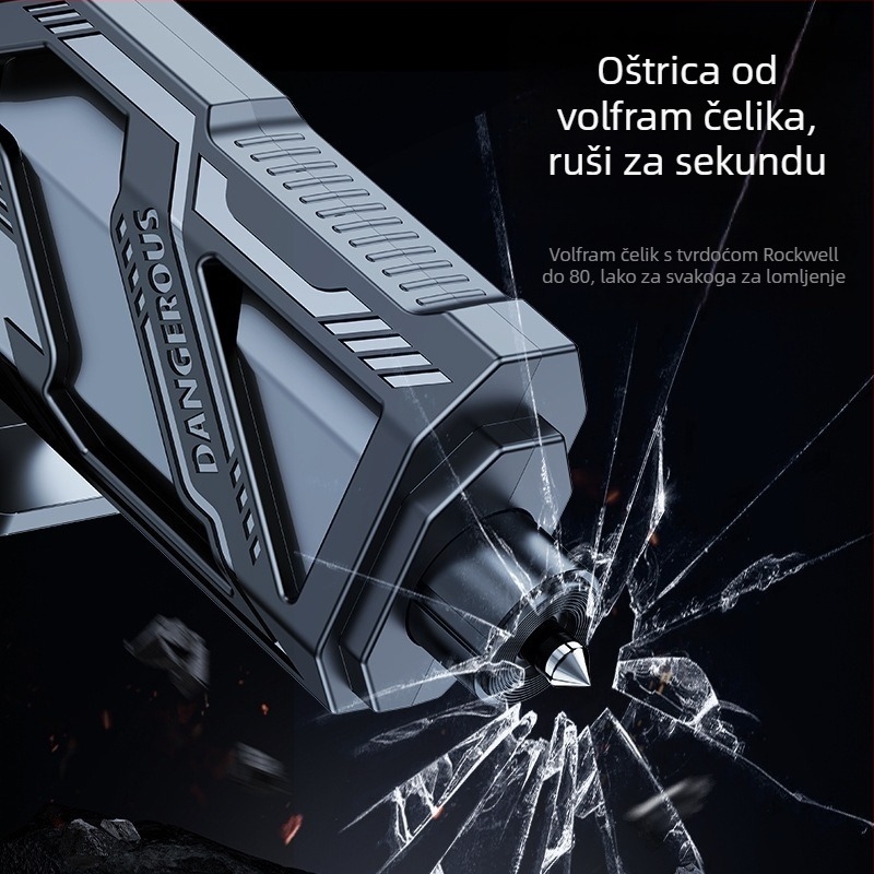 Automobilski sigurnosni čekić s rezačem sigurnosnog pojasa – Višenamjenski mini prenosni alat za nuždu, PC+ABS materijal, Težina 0,2 kg