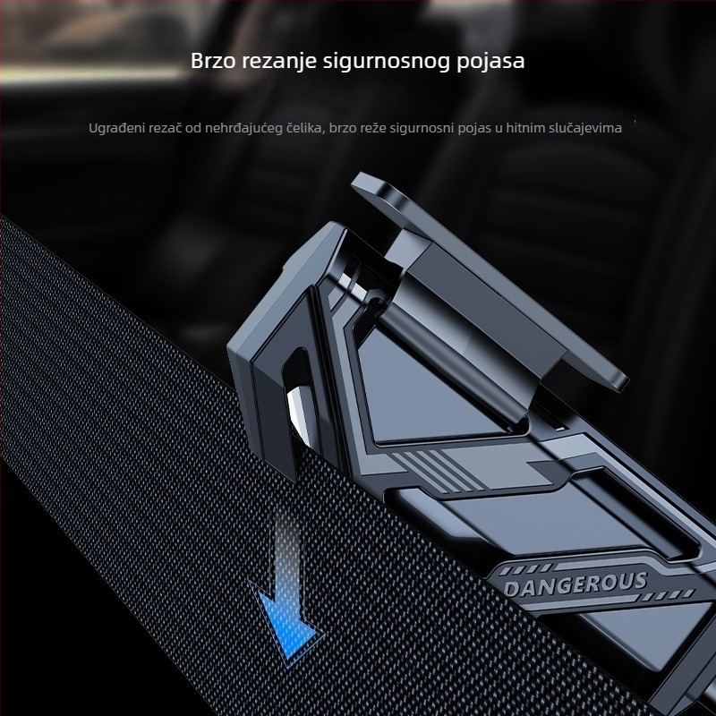 Automobilski sigurnosni čekić s rezačem sigurnosnog pojasa – Višenamjenski mini prenosni alat za nuždu, PC+ABS materijal, Težina 0,2 kg