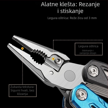 Čekić s kružnom glavom – višenamjenski kamping alat s integriranim ključem i kliještima, sklopivi, glava od visokougljičnog čelika, duljina 170 mm, težina 0,425 kg