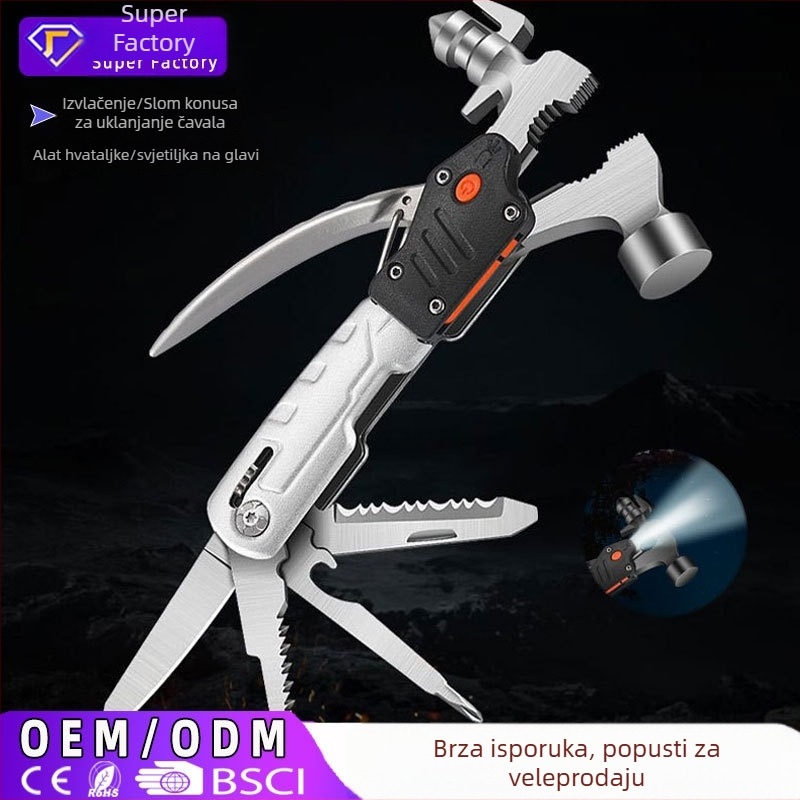 Čekić za drvorezbarstvo s okruglom glavom – glava od nehrđajućeg čelika, drška od aluminijske legure, duljina 142 mm, težina 0.257 kg, višenamjenski kamperski alat: rezanje užeta, razbijač stakla, rezanje vijaka, rezanje navoja, odvijač