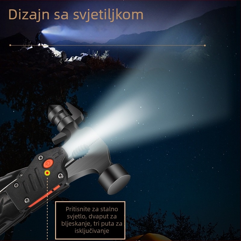 Čekić za drvorezbarstvo s okruglom glavom – glava od nehrđajućeg čelika, drška od aluminijske legure, duljina 142 mm, težina 0.257 kg, višenamjenski kamperski alat: rezanje užeta, razbijač stakla, rezanje vijaka, rezanje navoja, odvijač