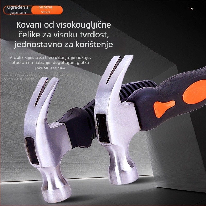 Čekić s kandžom, glava od visokougljičnog čelika, drška od vlaknastog materijala, 330–350 g, otporan na udarce