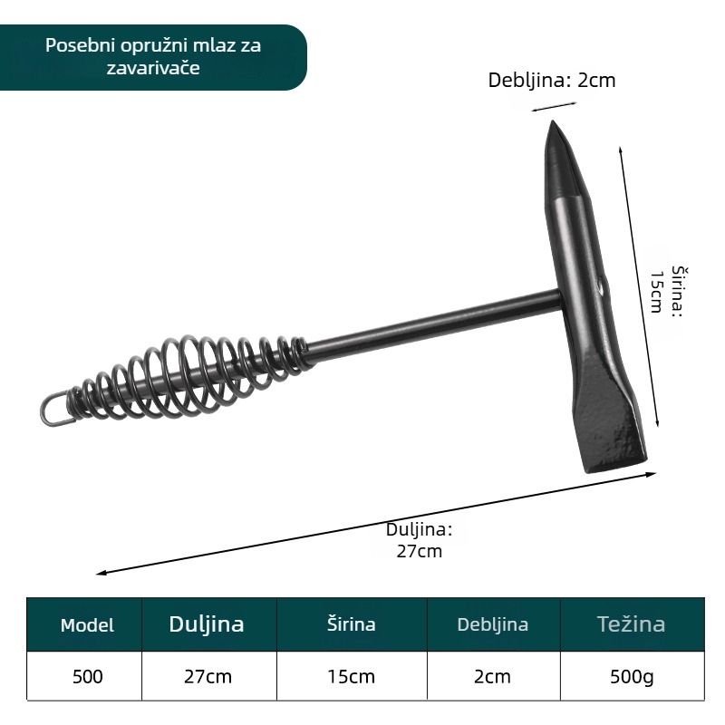 Čelični čekić s oprugom za zavarivanje, ravna glava, 300g/500g, uklanjanje zvara i hrđe, lomljenje leda, višenamjenski alat za spašavanje