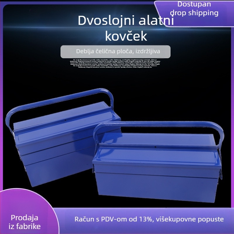 Metalna kutija za alate s dvostrukim slojem, prijenosna sklopiva kutija za električare (Materijal: metal; Dizajn: dvostruki sloj; Prijenosno; Za električare)