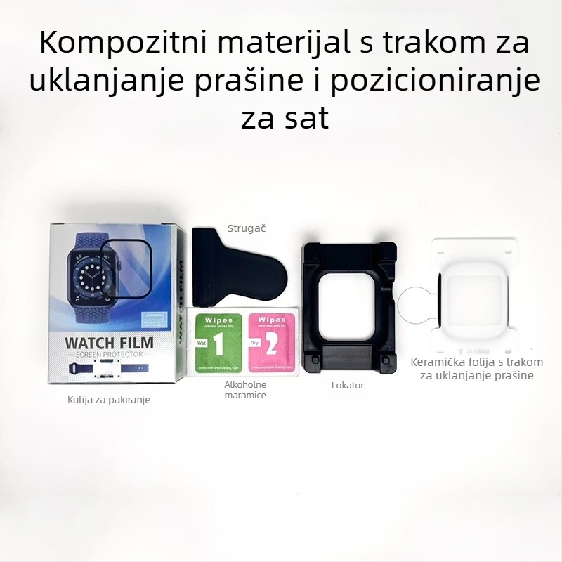 Zaštitna folija za Apple Watch s pozicioniranjem i uklanjanjem prašine, prednja membrana PMMA+PET, 42/45/46 mm
