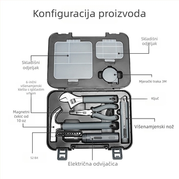 17-dijelni višenamjenski kućni set alata s alatima od visokougljičnog čelika i električnim odvijačem
