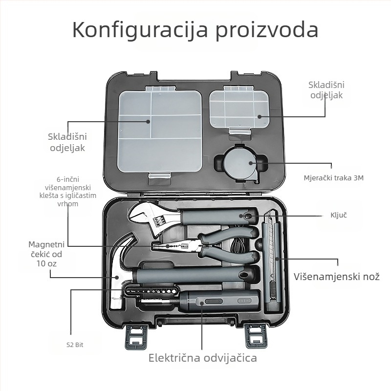 17-dijelni višenamjenski kućni set alata s alatima od visokougljičnog čelika i električnim odvijačem