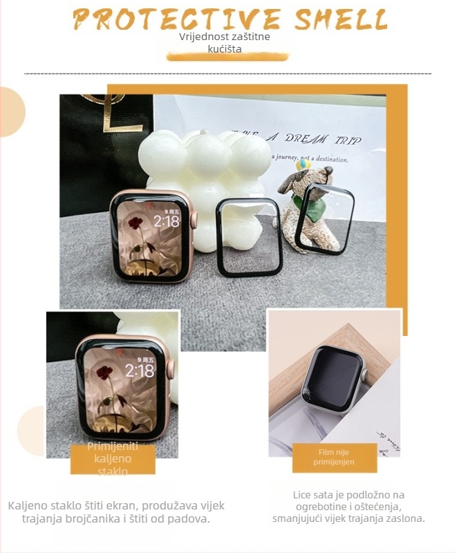 Kaljeni filmski zaštitnik zaslona za Apple Watch Series 2–5, cijeli zaslon, zakrivljeno staklo, branda Shengweixing, ambalaža Opp bag