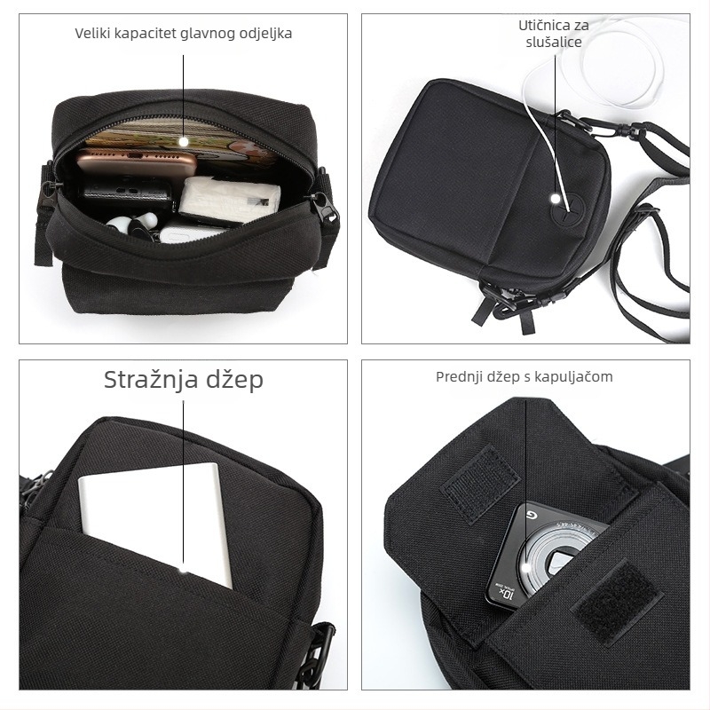 Muška nylon crossbody torba, vertikalni kvadratni oblik, zatvaranje na zip, unutarnje pregrade: zip džep, džep za telefon i ID, jedna naramenica, TAX842
