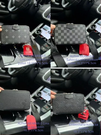Muška crossbody torba za rame - PVC, bez podstave, za 8-inčni laptop, uzorak s slovima, u kutiji