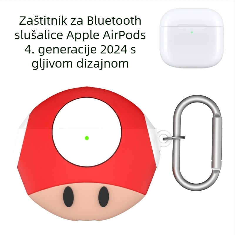 AirPods 4 silikonska zaštitna futrola — Mario Mushroom crtić dizajn, mat čvrsti kućište, prilagodljivo (Silikon; Mat; Čvrsti kućište; Crtani; Prilagodljivo)