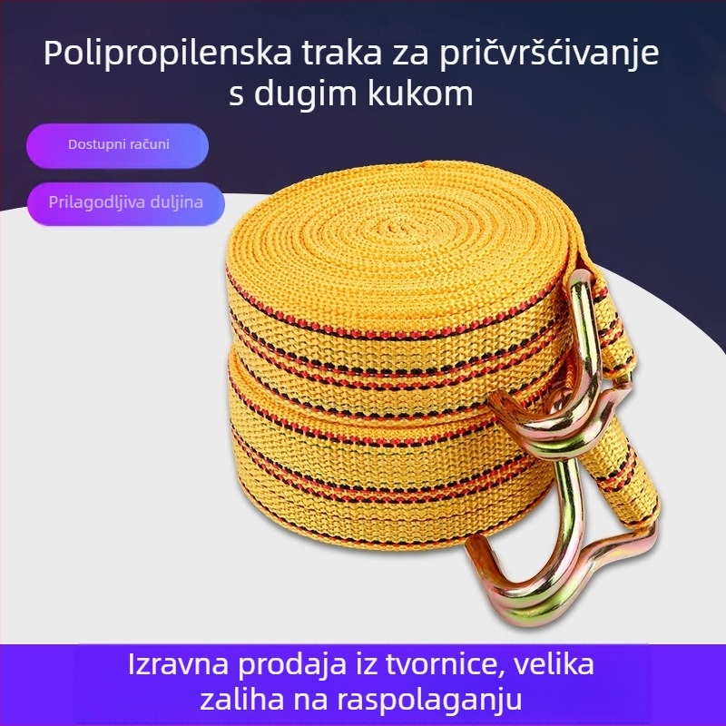 Teretni remen s dugim kukom, čvrst i izdržljiv, ravni pojas s dvostrukim kukama i mehanizamom za vraćanje