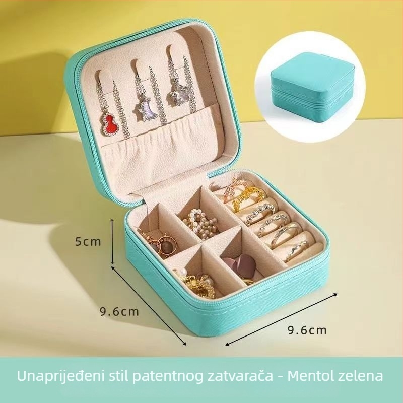 Prijenosna kožna kutija za nakit za naušnice i prstene, Model 062, 18 L kapaciteta, prašinu otporna, PU koža