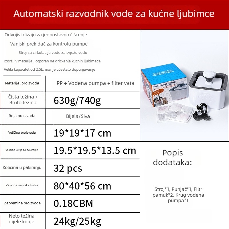Grace Inteligentna fontana za vodu za kućne ljubimce – cirkulacijski sustav vode, odvojiva, pogodna za pse i mačke, težina 740 g