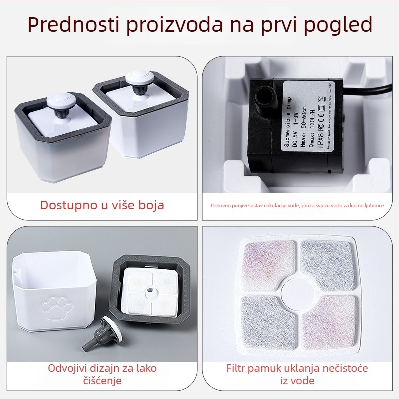 Grace Inteligentna fontana za vodu za kućne ljubimce – cirkulacijski sustav vode, odvojiva, pogodna za pse i mačke, težina 740 g