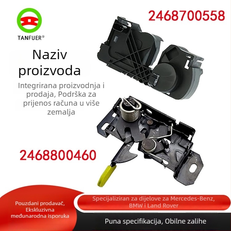 Tunfer elektronička brava za motorni prostor – Mercedes-Benz A-klasa (W176) 2013–2018; dijelovi: 2468700558, 2468800460, 246 880 04 60; tip: elektronička brava