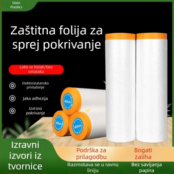 PE maskirajuća folija za dekoraciju i zaštitu automobila od prašine; debljina 0,6 mm; prozirnost 80%; viskozno ljepilo; širina i duljina po mjeri