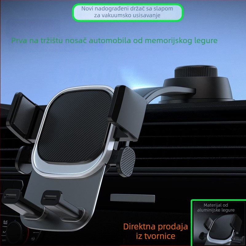Držač za telefon u automobilu za navigaciju — usisna čašica, kompatibilan s otvorima za zrak i pločom instrumenta, automatsko zaključavanje