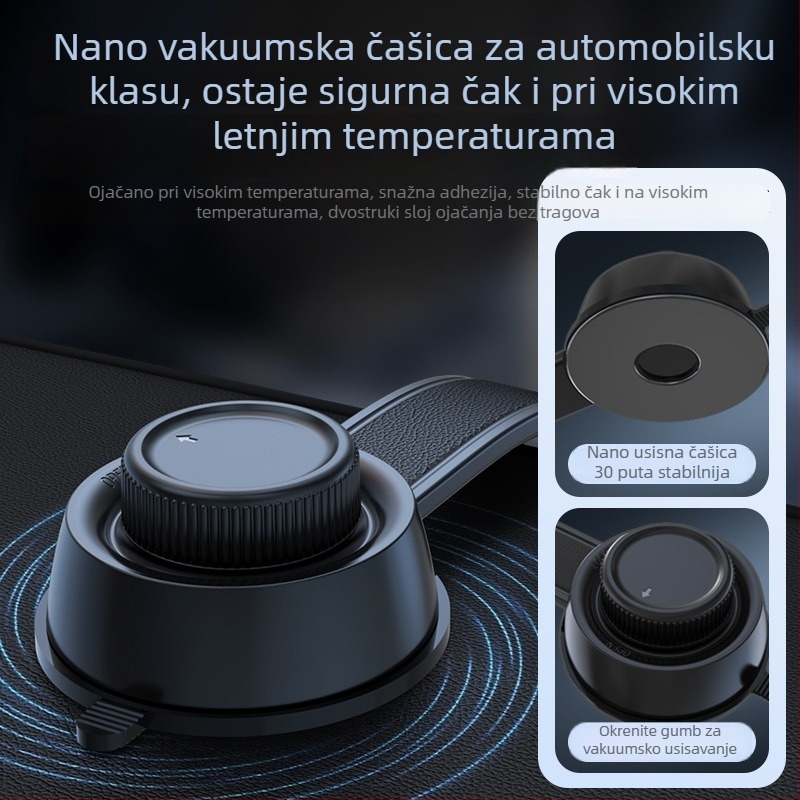 Držač za telefon u automobilu za navigaciju — usisna čašica, kompatibilan s otvorima za zrak i pločom instrumenta, automatsko zaključavanje