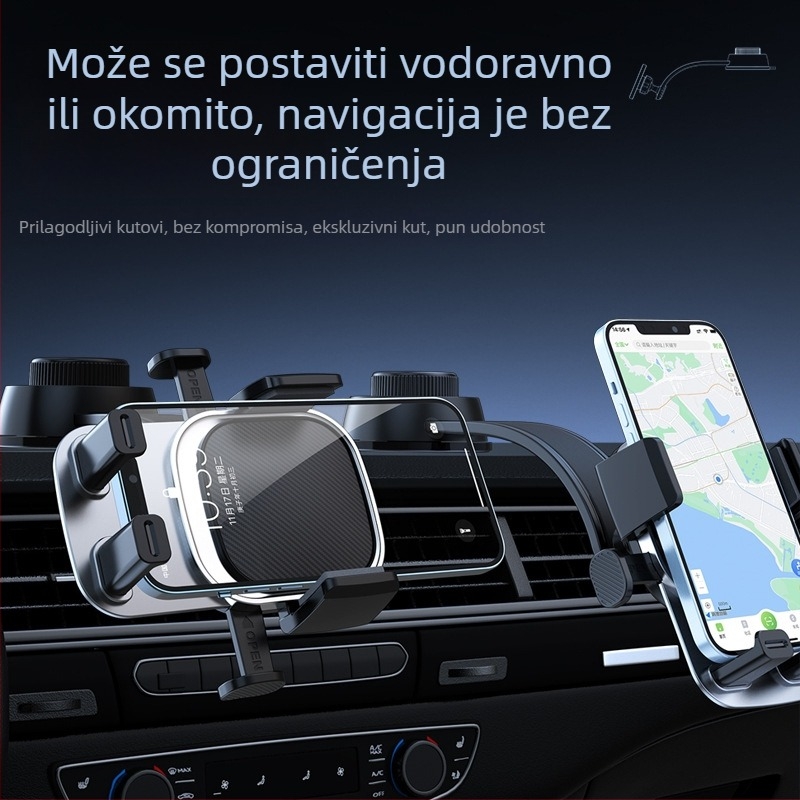 Držač za telefon u automobilu za navigaciju — usisna čašica, kompatibilan s otvorima za zrak i pločom instrumenta, automatsko zaključavanje