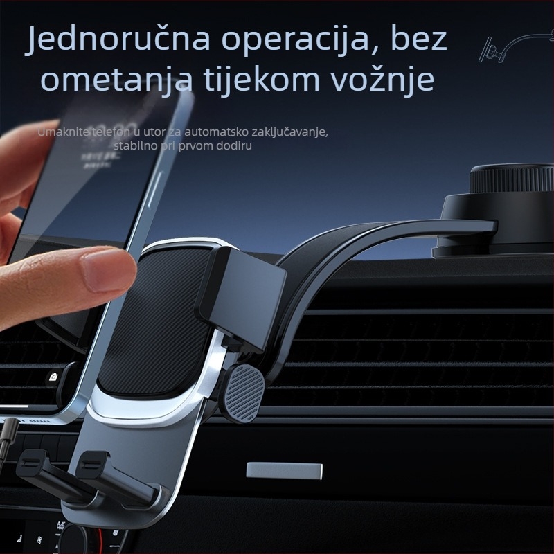 Držač za telefon u automobilu za navigaciju — usisna čašica, kompatibilan s otvorima za zrak i pločom instrumenta, automatsko zaključavanje