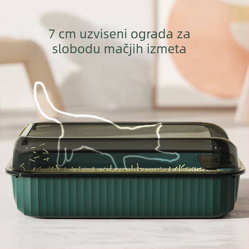 Kutija za mačji pijesak, poluzatvoren dizajn, protiv rasipanja, PP materijal, četvrtasti oblik, za mačke
