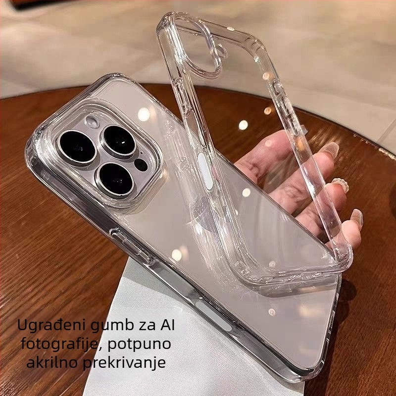 Prozirno kućište s AI gumbom kamere za iPhone 16 Pro i iPhone 17 Pro Max, akrilno, puna zaštita