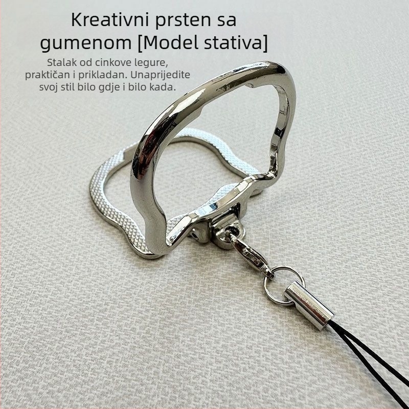 Mobitel privjesak s preklopnim stolnim držačem – legura, najlon konopac, metalna kopča, metalni privjesak s karikaturnim likom