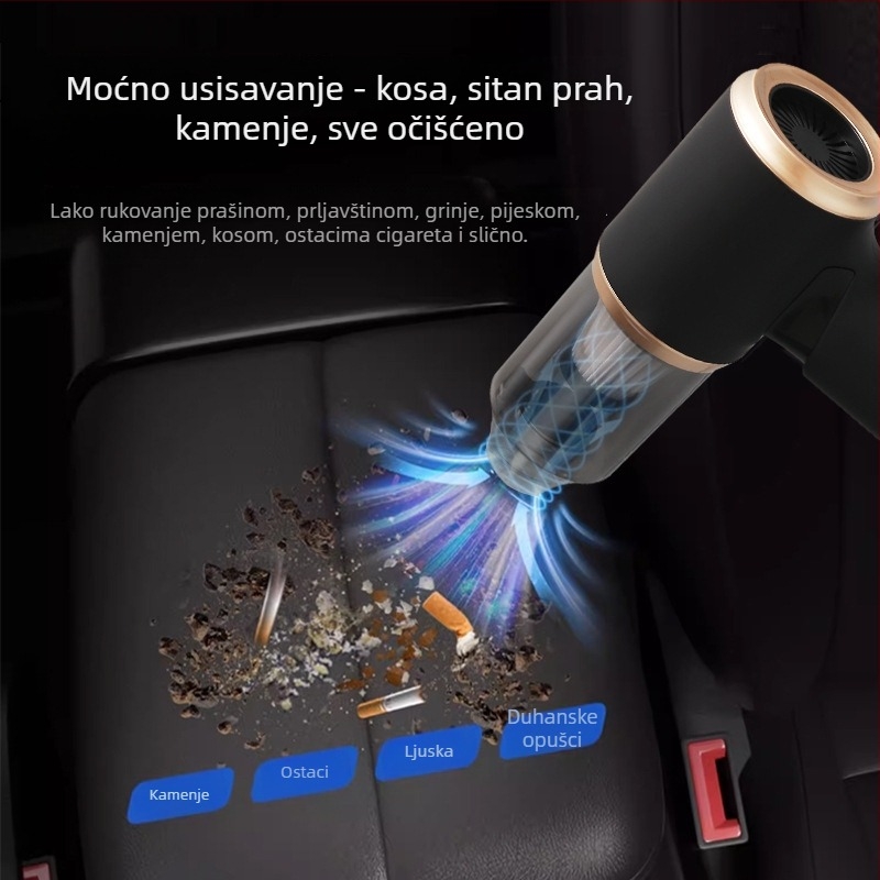 Bežični ručni usisavač za automobil – 50W, usisna snaga ≥25 kPa, ugrađena punjiva baterija, trajanje rada 3–6 h, buka ≤36 dB