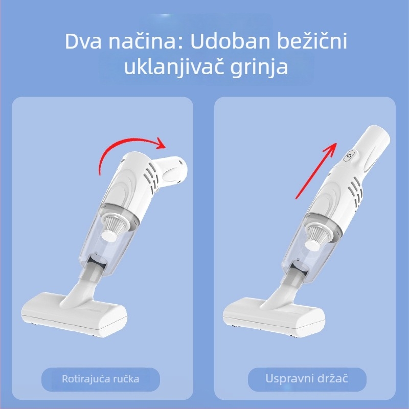 Bežični ručni usisavač za uklanjanje grinja - kompaktni suhi usisavač s plosnatim nastavkom i glavom za uklanjanje grinja, ugrađena baterija 1000-1600 mAh, USB napajanje, usisna snaga 4100-5000 Pa, 16 W, do 1 h rada